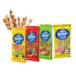 Rolitos Happy Swing 150g Original, Cacau, Baunilha e Pistacho